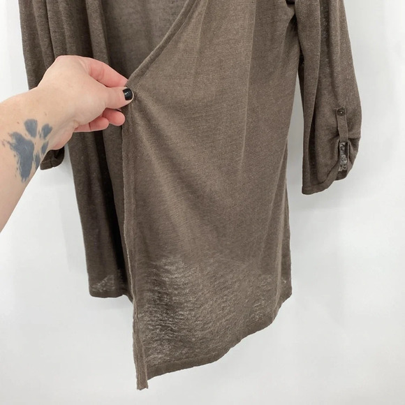 Project Tank Blouse Cardigan Set Womens Sz Medium White Green Striped Linen Cowl - Picture 12 of 13